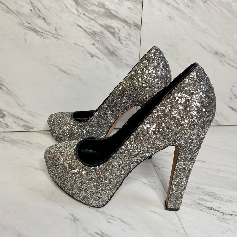 Passarello Glitter Platform Chunky Heel Pump SZ 7.5
